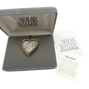 Nolan Miller Glamour Collection Gold Tone Clear Rhinestone Heart Shaped Brooch